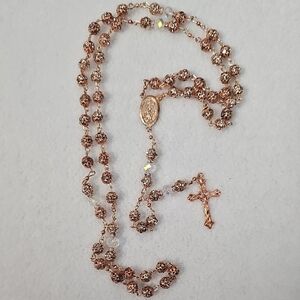 Rose Gold Rosary Necklace - Elegant Religious Beads